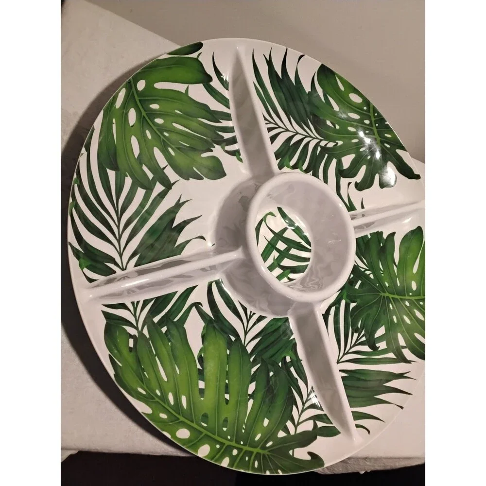 Tommy Bahama Round Tropical Melamine 5 Slot Serving Platter Excellent
